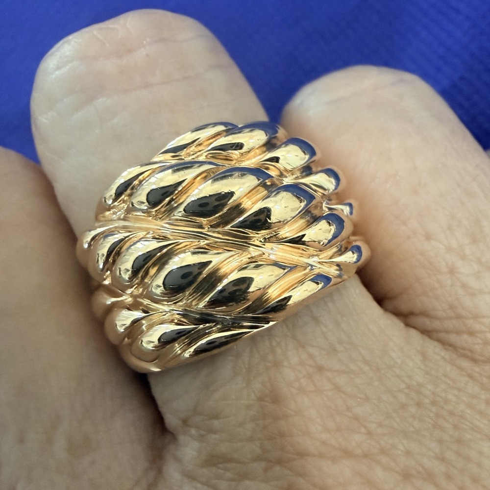 Sterling Silver 925 Gold Vermeil Wide Dome Cocktail Band Ring Womens Sz 10